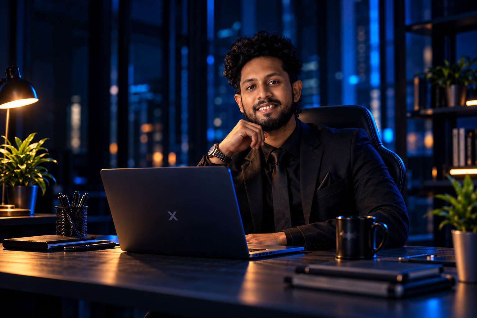 QA engineer working at a laptop in a cinematic technical workspace